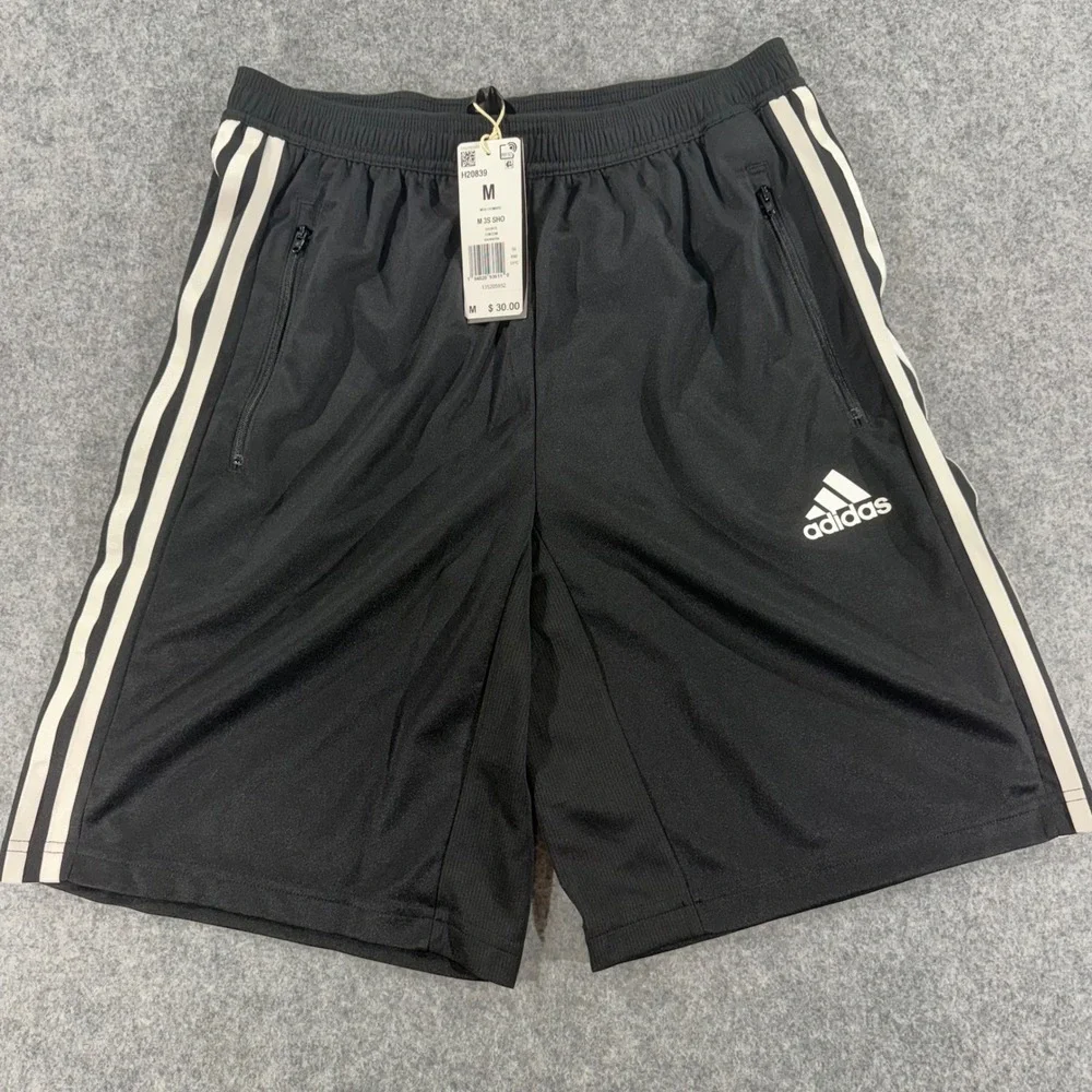 Adidas Mens M 3S SHO Black White 3-Stripe Training Shorts Size Medium